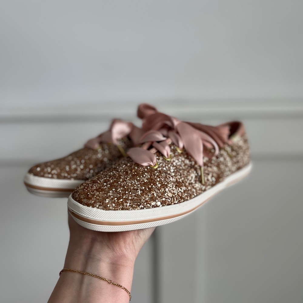 Keds Kate Spade Rose Gold Glitter Shoes With Extra Laces 5